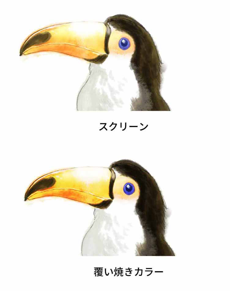 スクリーンと覆い焼きカラーを使い分ける
